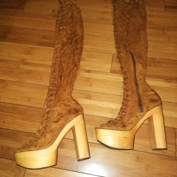 Jeffrey Campbell UltraSuede Thigh High Lace Boots - Picture 2 of 8